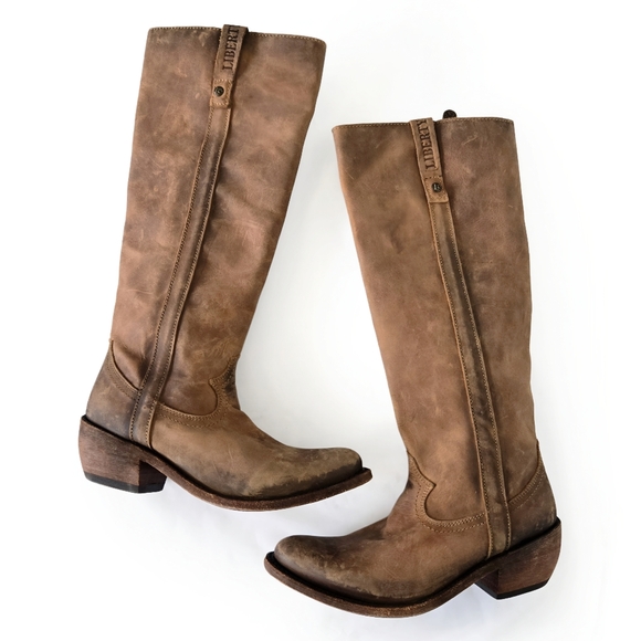 Liberty Black Leather Tall Western Brown Boots, 6.5